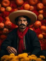 photo of emotional dynamic pose Mexican man in autumn AI Generative