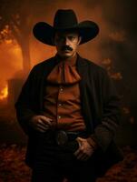 photo of emotional dynamic pose Mexican man in autumn AI Generative