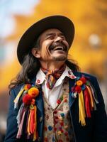 photo of emotional dynamic pose Mexican man in autumn AI Generative