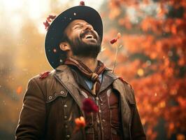 foto de emocional dinámica actitud mexicano hombre en otoño ai generativo