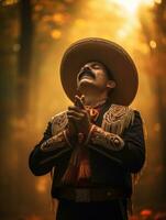 photo of emotional dynamic pose Mexican man in autumn AI Generative