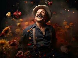 photo of emotional dynamic pose Mexican man in autumn AI Generative