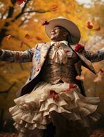 photo of emotional dynamic pose Mexican man in autumn AI Generative