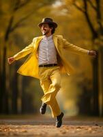 photo of emotional dynamic pose Mexican man in autumn AI Generative