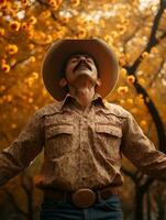 photo of emotional dynamic pose Mexican man in autumn AI Generative