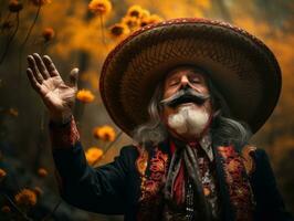 photo of emotional dynamic pose Mexican man in autumn AI Generative