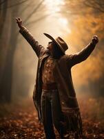 photo of emotional dynamic pose Mexican man in autumn AI Generative