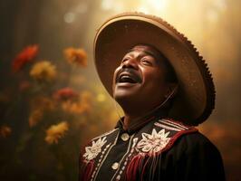 photo of emotional dynamic pose Mexican man in autumn AI Generative