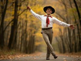 photo of emotional dynamic pose Mexican man in autumn AI Generative