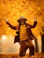 photo of emotional dynamic pose Mexican man in autumn AI Generative