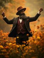 photo of emotional dynamic pose Mexican man in autumn AI Generative