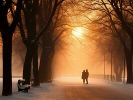 Loving couple is enjoying a romantic winter day AI Generative photo