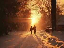 Loving couple is enjoying a romantic winter day AI Generative photo