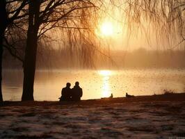 Loving couple is enjoying a romantic winter day AI Generative photo