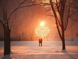 amoroso Pareja es disfrutando un romántico invierno día ai generativo foto