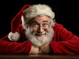 Man dressed as Santa Claus in playful pose on solid background AI Generative photo