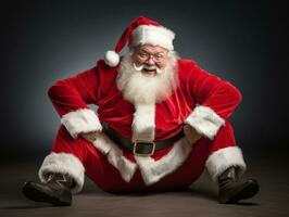 Man dressed as Santa Claus in playful pose on solid background AI Generative photo