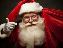 Man dressed as Santa Claus in playful pose on solid background AI Generative photo