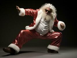 Man dressed as Santa Claus in playful pose on solid background AI Generative photo