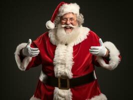 Man dressed as Santa Claus in playful pose on solid background AI Generative photo