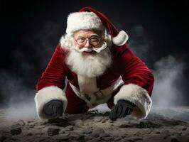 Man dressed as Santa Claus in playful pose on solid background AI Generative photo