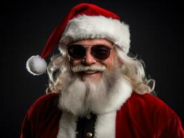 Man dressed as Santa Claus in playful pose on solid background AI Generative photo