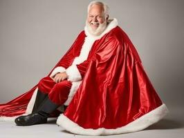 Man dressed as Santa Claus in playful pose on solid background AI Generative photo