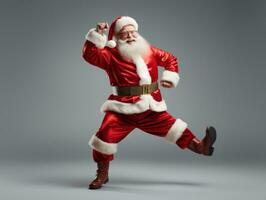 Man dressed as Santa Claus in playful pose on solid background AI Generative photo