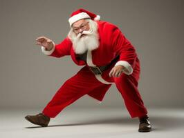 Man dressed as Santa Claus in playful pose on solid background AI Generative photo