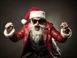 Man dressed as Santa Claus in playful pose on solid background AI Generative photo