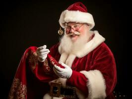 Man dressed as Santa Claus in playful pose on solid background AI Generative photo