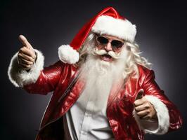 Man dressed as Santa Claus in playful pose on solid background AI Generative photo