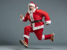 Man dressed as Santa Claus in playful pose on solid background AI Generative photo