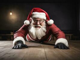 Man dressed as Santa Claus in playful pose on solid background AI Generative photo