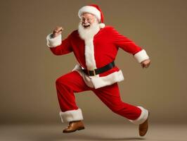 Man dressed as Santa Claus in playful pose on solid background AI Generative photo