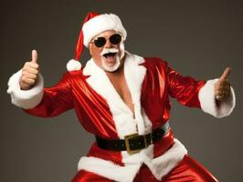 Man dressed as Santa Claus in playful pose on solid background AI Generative photo