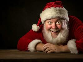 Man dressed as Santa Claus in playful pose on solid background AI Generative photo