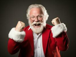 Man dressed as Santa Claus in playful pose on solid background AI Generative photo