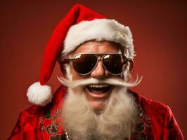 Man dressed as Santa Claus in playful pose on solid background AI Generative photo