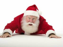 Man dressed as Santa Claus in playful pose on solid background AI Generative photo