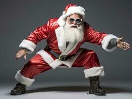 Man dressed as Santa Claus in playful pose on solid background AI Generative photo