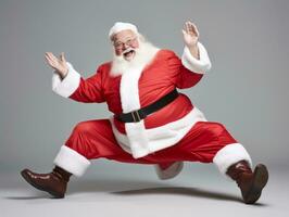 Man dressed as Santa Claus in playful pose on solid background AI Generative photo