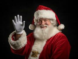 Man dressed as Santa Claus in playful pose on solid background AI Generative photo