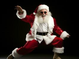 Man dressed as Santa Claus in playful pose on solid background AI Generative photo