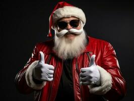 Man dressed as Santa Claus in playful pose on solid background AI Generative photo