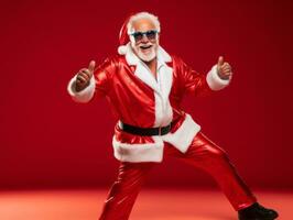 Man dressed as Santa Claus in playful pose on solid background AI Generative photo