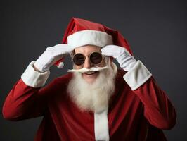 Man dressed as Santa Claus in playful pose on solid background AI Generative photo