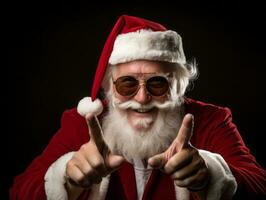 Man dressed as Santa Claus in playful pose on solid background AI Generative photo