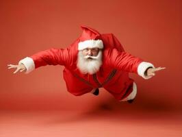 Man dressed as Santa Claus in playful pose on solid background AI Generative photo