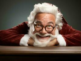 Man dressed as Santa Claus in playful pose on solid background AI Generative photo